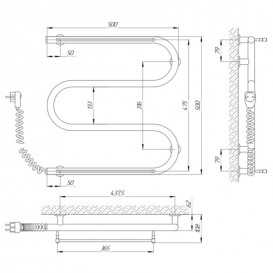 Електричний полотенцесушитель Laris Зебра Змійовик 25 ЧК3 Е 500x500 мм лівий 75201037