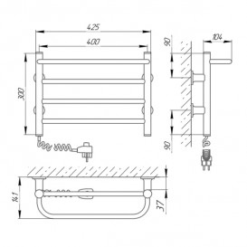 Електричний полотенцесушитель Laris Зебра Прайм ЧК4 Е 400x300 мм лівий 75201063
