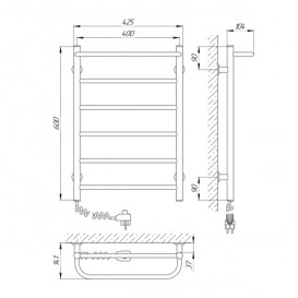 Электрический полотенцесушитель Laris Зебра Прайм ЧК6 Э 400x600 мм левый 75201023