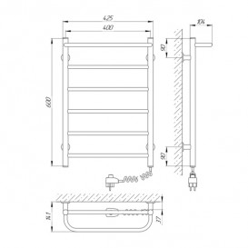 Электрический полотенцесушитель Laris Зебра Прайм ЧК6 Э 400x600 мм правый 75201024