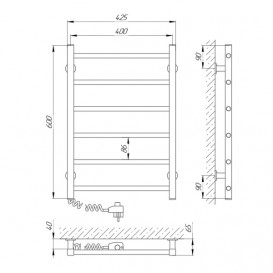 Електричний полотенцесушитель Laris ЗЕБРА АЛЬФА ЧК6 400х600 Е (підключення зліва) білий 77700067
