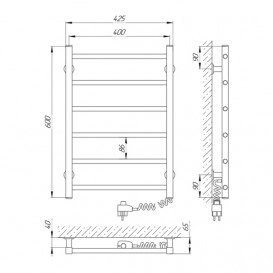 Електричний полотенцесушитель Laris ЗЕБРА АЛЬФА ЧК6 400х600 Е (підключення праворуч) білий 77700068