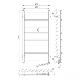 Електричний полотенцесушитель Laris ЗЕБРА АЛЬФА ЧК8 400х800 Е (підключення праворуч) білий 77700072