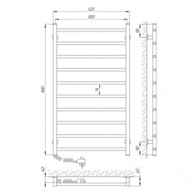 Електричний полотенцесушитель Laris ЗЕБРА АЛЬФА ЧК10 500х900 Е (підключення зліва) білий 77700065