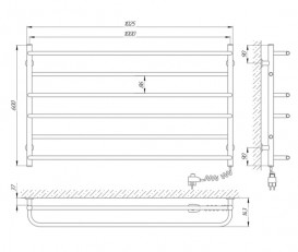 Электрический полотенцесушитель Laris ЗЕБРА ПРАКТИК ЧК6 1000 Х 600 Э (подключение справа) белый 77700083