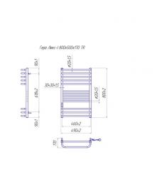 Електричний полотенцесушитель Mario Гера-Люкс-I TR 800x500/170 праве підключення 4820111355709