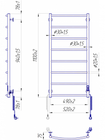 Электрический полотенцесушитель MARIO Классик HP-I 1090х530/85 TR K полированная сталь 4820111356553