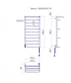 Електричний полотенцесушитель Mario Люксор-I TR 1100х500/290 праве підключення 4820111355846