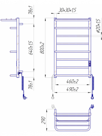 Электрический полотенцесушитель MARIO Люксор-I 800x500/290 TR K полированная сталь 4820111356874