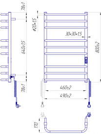 Електричний полотенцесушитель MARIO Преміум Стандарт-I 800х500/170 TR K полірована сталь 4820111356836