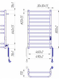 Электрический полотенцесушитель MARIO Премиум Люкс-I 800х500/170 TR K полированная сталь 4820111356812