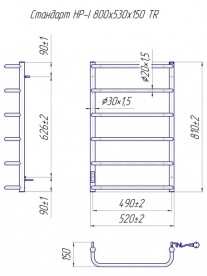 Электрический полотенцесушитель Mario Стандарт HP-I TR 800x530/150 правое подключение  4820111355488