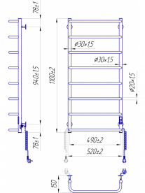Электрический полотенцесушитель MARIO Стандарт HP-I 1090х530/150  TR K полированная сталь 4820111356614