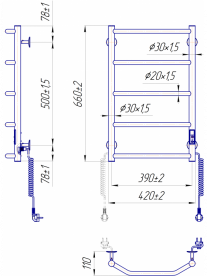 Електричний полотенцесушитель MARIO Трапеция НР-І 650х430/110 TR K полірована сталь 4820111356621