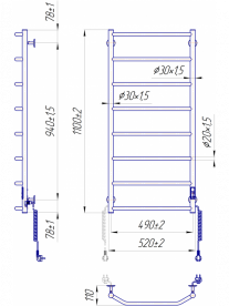 Электрический полотенцесушитель MARIO Трапеция НР-І 1090х530/110 TR K полированная сталь 4820111356645