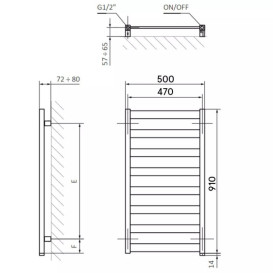Электрический полотенцесушитель Terma Vivo One 500х910 левое подключение чёрный матовый WWVON091050K9M5E1P