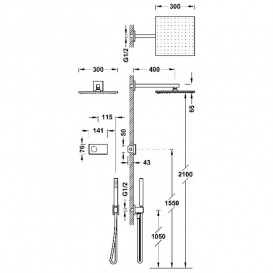 Електронна душова система прихованого монтажу Tres Shower Technology із термостатом матове золото 09286563OM