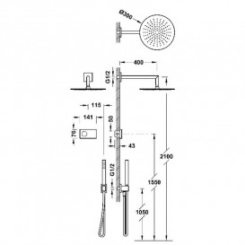 Электронная душевая система скрытого монтажа Tres Shower Technology с термостатом матовое розовое золото 09286558OPM