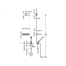 Электронная душевая система скрытого монтажа Tres Shower Technology с термостатом и каскадным изливом сталь/черный 09288570AC