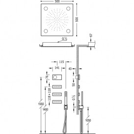 Электронная душевая система скрытого монтажа Tres Shower Technology с термостатом и боковыми форсунками хром/черный 09288310