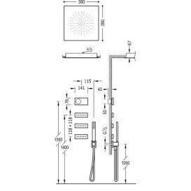 Електронна душова система прихованого монтажу Tres Shower Technology з термостатом і бічними форсунками сталь/чорний 09288313AC