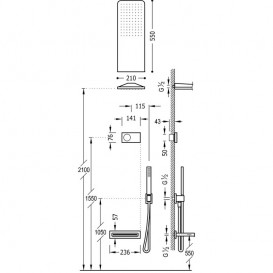 Електронна душова система прихованого монтажу Tres Shower Technology з термостатом і каскадним виливом сталь/чорний 09288319AC