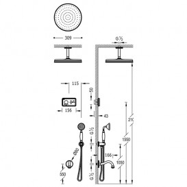 Электронная душевая система скрытого монтажа Tres Tres-Сlasic с термостатом и изливом для ванны хром/белый 09226302