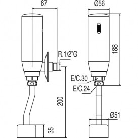 Електронний відкритий зливний клапан для пісуара Tres Trestronic з двома трубами хром 112206
