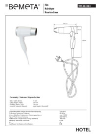 Фен без держателя Bemeta Hotel белый глянец 945433084