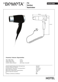 Фен без держателя Bemeta Hotel черный глянец 945433088