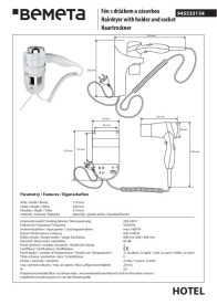 Фен с держателем Bemeta Hotel 1600 Вт белый глянец 945533154
