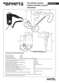 Фен с держателем Bemeta Hotel 1600 Вт черный глянец 945533158