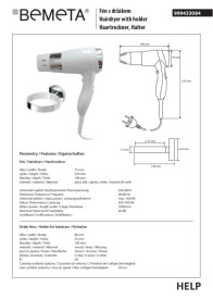 Фен с держателем Bemeta Hotel белый глянец 999433084