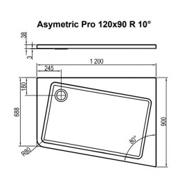 Фронтальная панель для поддона Ravak Asymetric Pro 120x90 SET R 10° белая XA95G70101P