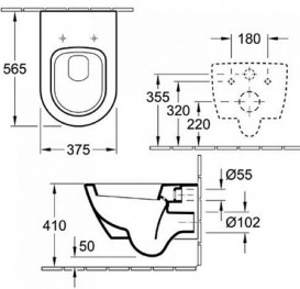 Унитаз подвесной Villeroy&Boch коллекция Subway 2.0 56001001+9M68S101 + Комплект 3 в 1 Geberit Duofix 458.121.21.1