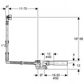 Сифон для ванны удлиненный Geberit подвод воды через слив-перелив  хром 150.711.21.1