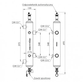 Гидравлический разделитель (стрелка) Afriso BLH 801 без изоляции 70 кВт 4 выхода 1'' 4 выхода ½'' 9080110