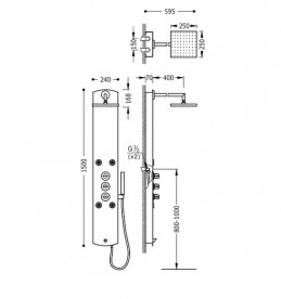 Гидромассажная панель для душа Tres Lex-B анодированное покрытие 193124