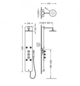 Гидромассажная панель для душа Tres Lex-B анодированное покрытие 193123