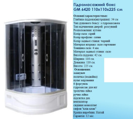Гидромассажный бокс GM 110х110 см серое стекло/профиль сатин GM-6420