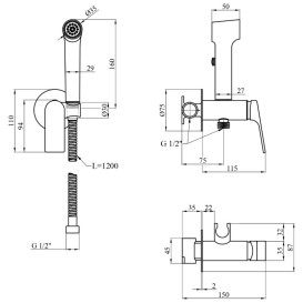 Гигиенический душ со смесителем Kroner KRP Graz-SCH082 черный CV035507
