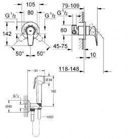 Гигиенический душ со смесителем скрытого монтажа Grohe BauFlow с Tempesta-F Trigger Spray хром UA12164600