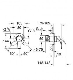 Гигиенический душ со смесителем скрытого монтажа Grohe BauCurve с Tempesta-F Trigger Spray хром UA11104400