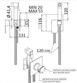 Гігієнічний душ із змішувачем прихованого монтажу Mariani Shut-off латунь чорний матовий 185PA.14