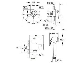 Гигиенический душ со смесителем скрытого монтажа Grohe BauClassic с Tempesta-F хром UA11104801