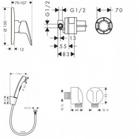 Гигиенический душ со смесителем скрытого монтажа Hansgrohe Logis хром 1102019