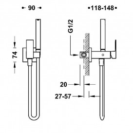 Гигиенический душ со смесителем скрытого монтажа Tres Cuadro матовое золото 00612301OM