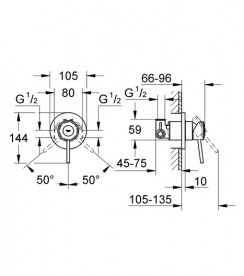 Гигиенический душ со смесителем скрытого монтажа Grohe QuickFix BauClassic с Vitalio trigger spray хром UA202616QF