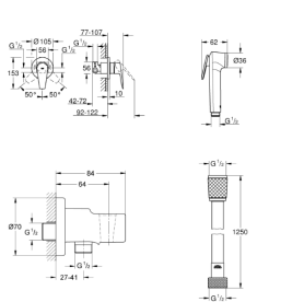 Гигиенический душ со смесителем скрытого монтажа Grohe BauEdge New с Tempesta-F хром UA28512003