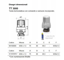 Головка термостатическая Luxor TT 3000 с регулятором температуры и датчиком 69100000